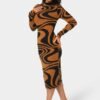 Jacquard Funnel Midi Sweater Dress