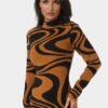 Jacquard Funnel Midi Sweater Dress
